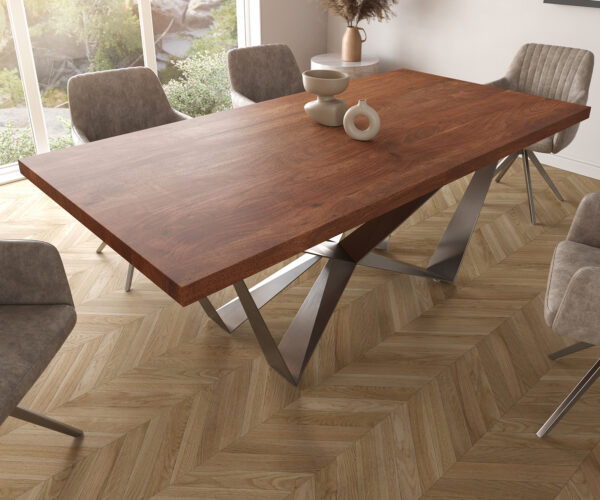 Jedálenský stôl Edge 200x100cm XL akáciová hnedá podnož plochá oceľ nerezová oceľ - Image 4