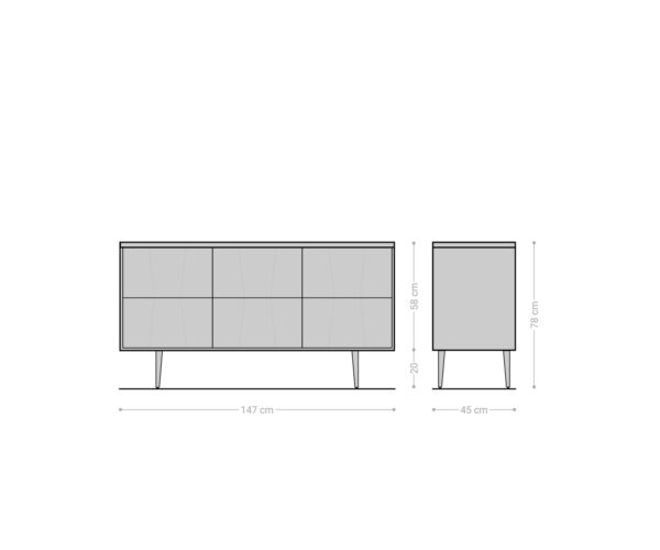 Komoda Shia 147 cm prírodný agátový mramor sivo-biela 3 dvierka 6 priehradiek - Image 9