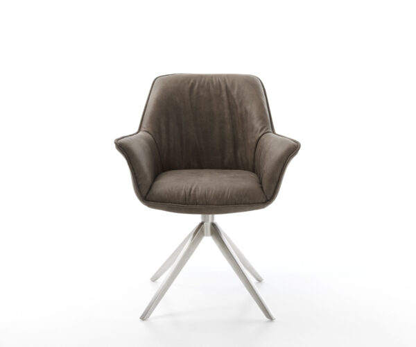 Jedálenská stolička Keila-Flex s podrúčkami taupe vintage krížová podnož široká nerezová oceľ otočná o 360° - Image 2