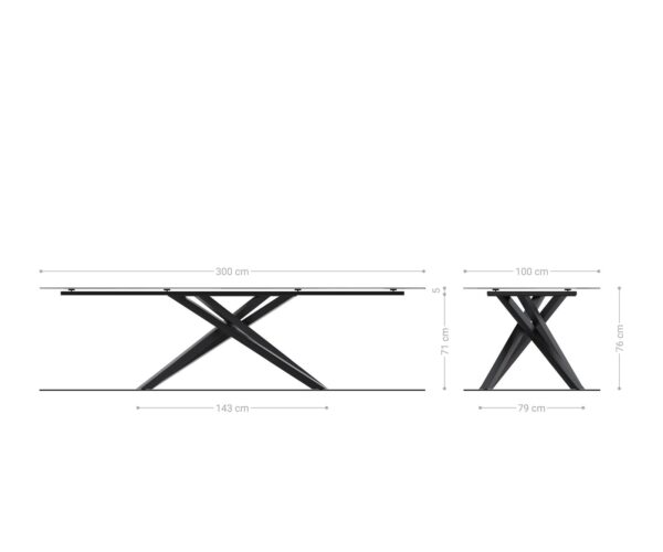 Jedálenský stôl Edge 300x100 reliéfne sklo dymová čierna 3D dizajn krížová podstava obdĺžnik čierna - Image 10