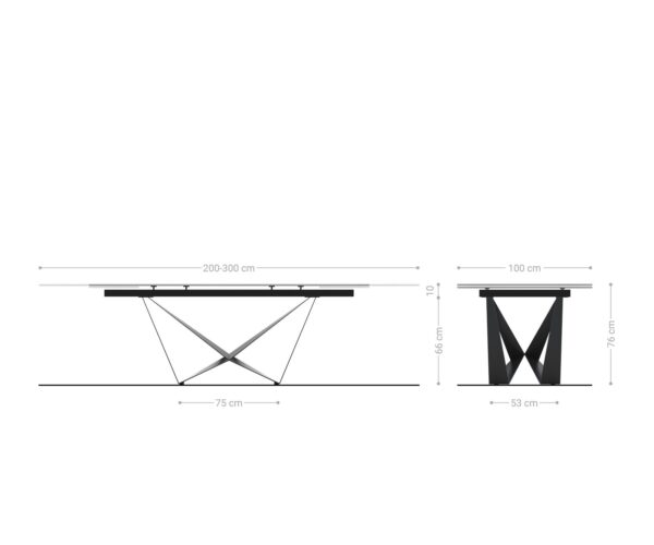 Jedálenský stôl Edge 200-300x100 keramický Laminam® Sabbia vo farbe dub plochý oceľový podstavec čierny skladací - Image 9