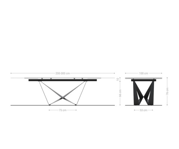 Jedálenský stôl Edge 200-300x100 keramický Laminam®Nero Greco antracitová podnož plochá oceľ nerezová oceľ skladacia - Image 7