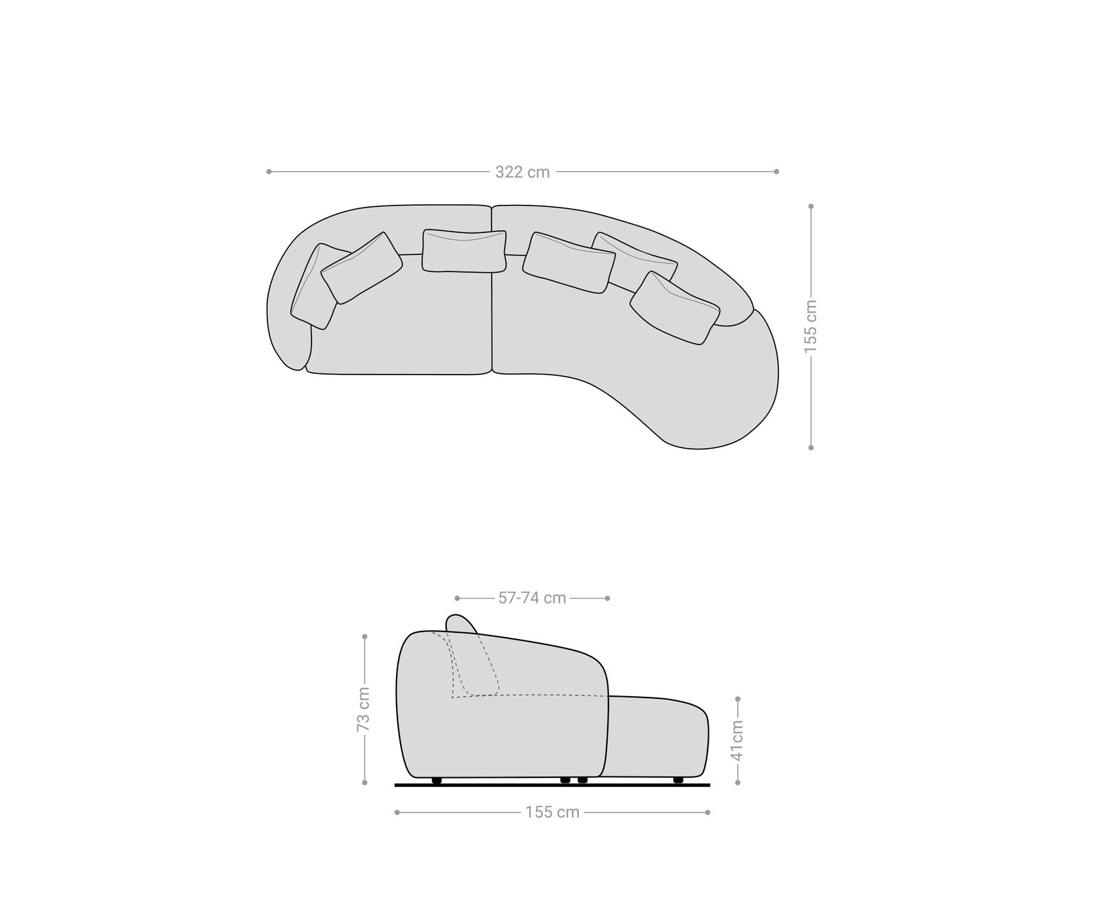 Pohovka Mairi 330x160 cm mikrovlákno sivá - Image 3