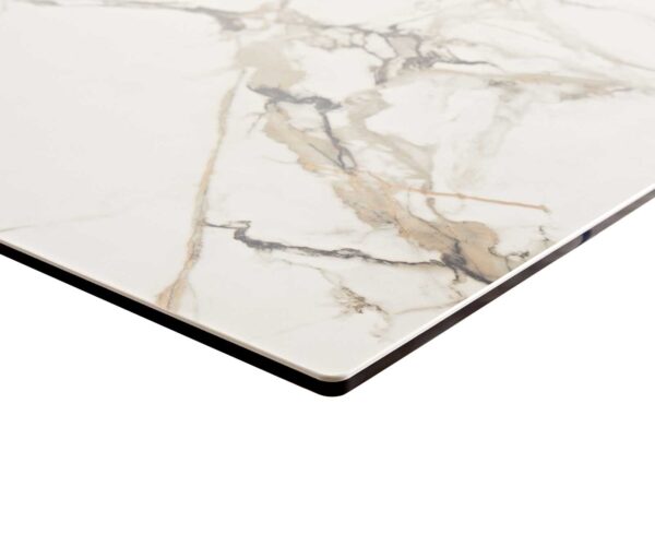 Jedálenský stôl Edge 200-300x100 keramický Calacatta Luxe bielo-zlato-šedá vlna podstavca z nerezovej ocele skladací - Image 5