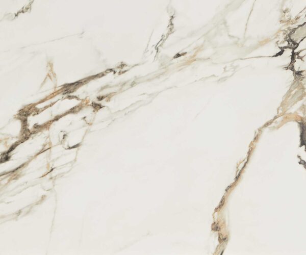 Jedálenský stôl Edge 180-220x90 keramický Calacatta Luxe bielo-zlato-šedý "W" v tvare titánovej sklápacej základne - Image 3