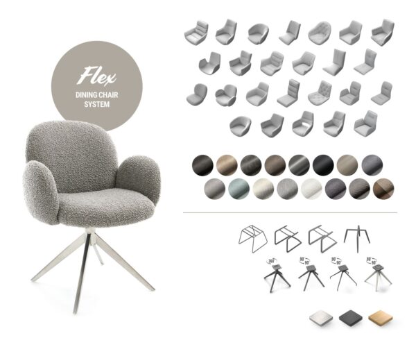 Nube-Flex jedálenská stolička s podrúčkami z mikrovlákna antracitová vintage podnož z nehrdzavejúcej ocele 360° otočné vreckové pružiny - Image 8