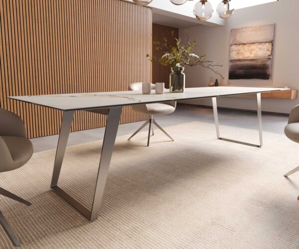 Jedálenský stôl Edge 300x100 keramický Calacatta Luxe bielo-zlato-šedý nerezový štvorcový - Image 7