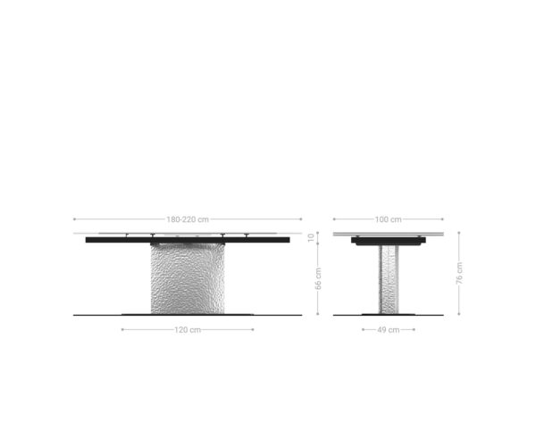 Jedálenský stôl Edge 180-220x100 reliéfne sklo dymovo čierne 3D dizajn Vlnová základňa z nehrdzavejúcej ocele skladací - Image 7
