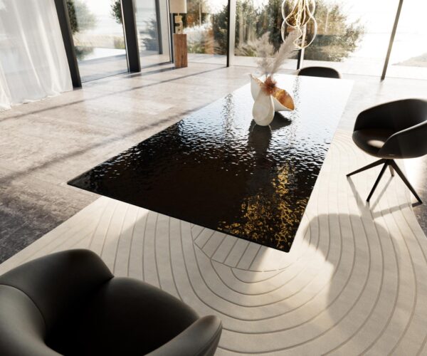 Jedálenský stôl Edge 300x100 z reliéfneho skla Smoke Black 3D Design Infinity Metallic Black - Image 6