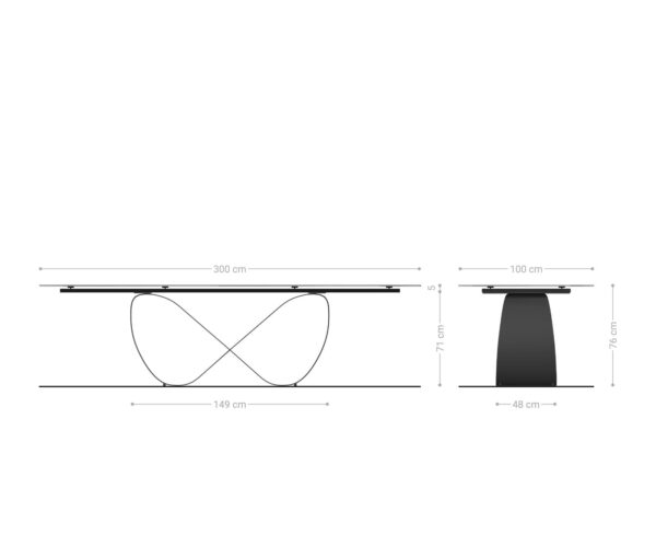 Jedálenský stôl Edge 300x100 z reliéfneho skla Smoke Black 3D Design Infinity Metallic Black - Image 9