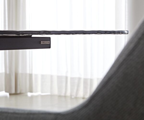 Jedálenský stôl Edge oválny 240x120 reliéfne sklo dymovo čierny 3D dizajn Infinity kovová podnož titánová - Image 7