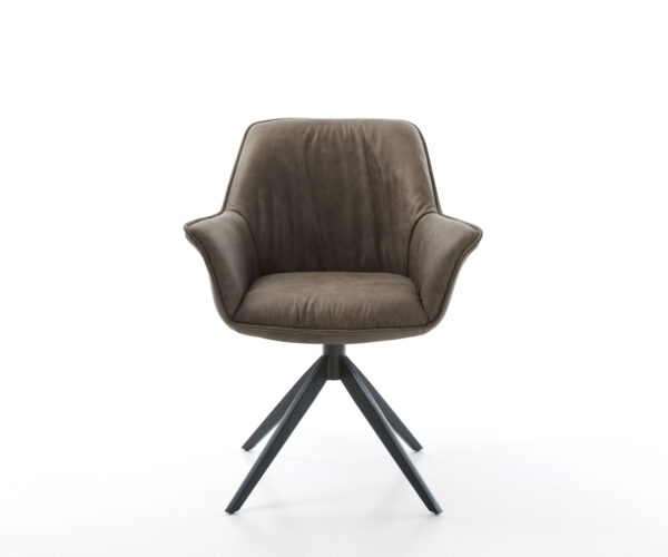 Keila-Flex jedálenská stolička s podrúčkami taupe vintage krížová podnož široká čierna otočná o 360° - Image 2