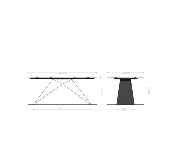 Jedálenský stôl Edge 200x100 dymovo čierny reliéfne sklo 3D dizajn podnož v tvare V plochá oceľ čierna - Image 7