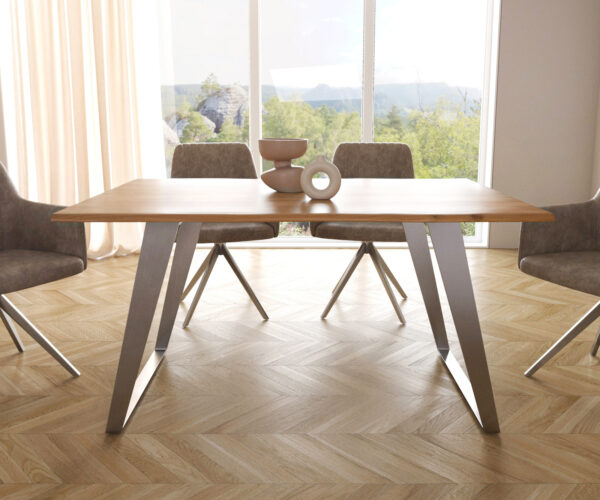 Jedálenský stôl Edge 140x90 prírodná akácia nerezová oceľ skosená nepravidelná hrana - Image 2