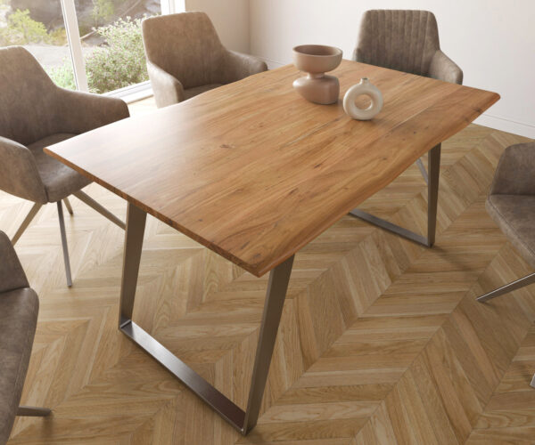 Jedálenský stôl Edge 140x90 prírodná akácia nerezová oceľ skosená nepravidelná hrana - Image 4