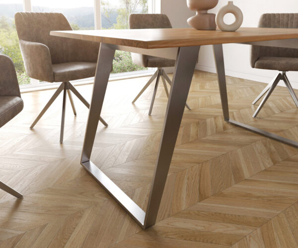 Jedálenský stôl Edge 140x90 prírodná akácia nerezová oceľ skosená nepravidelná hrana - Image 5
