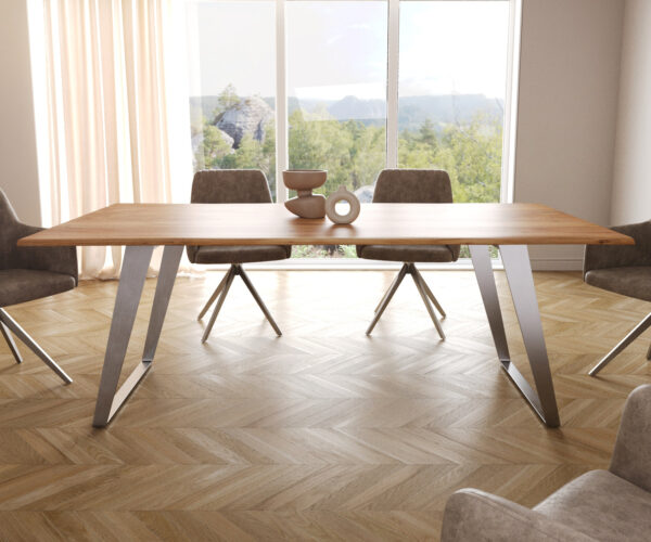Jedálenský stôl Edge 200x100 z prírodnej akáciovej nerezovej ocele so skosenými nepravidelnými hranami - Image 2