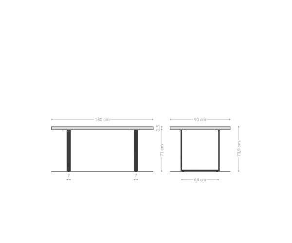 Hranatý jedálenský stôl 180x90 prírodná akácia nerezová oceľ úzka švajčiarska hrana - Image 6