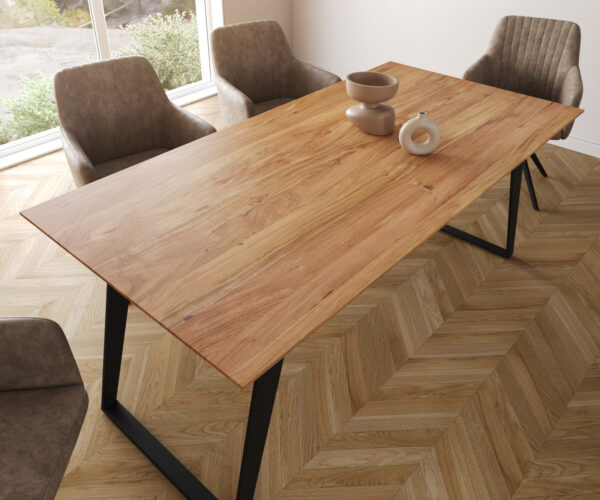 Hranatý jedálenský stôl 180x90 prírodná akácia kovová skosená čierna švajčiarska hrana - Image 4