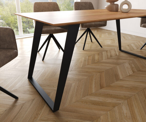 Hranatý jedálenský stôl 180x90 prírodná akácia kovová skosená čierna švajčiarska hrana - Image 5