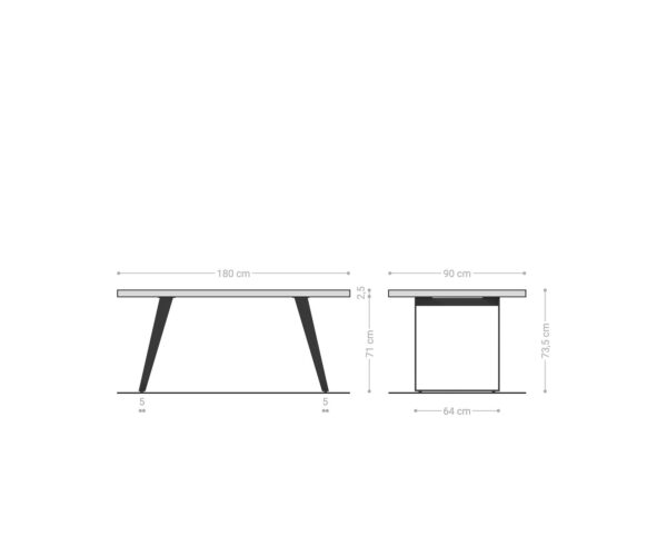 Hranatý jedálenský stôl 180x90 prírodná akácia kovová skosená čierna švajčiarska hrana - Image 6
