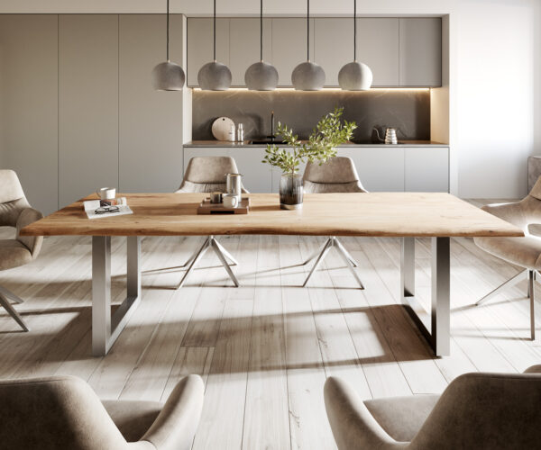 Jedálenský stôl Edge 260x100 prírodná akácia nerezová oceľ široká podnož - Image 2