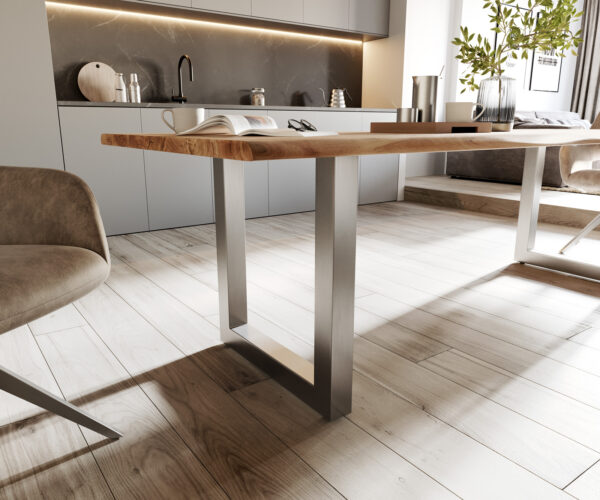 Jedálenský stôl Edge 260x100 prírodná akácia nerezová oceľ široká podnož - Image 5
