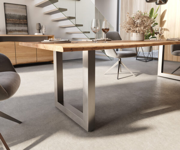 Jedálenský stôl Edge 300x100 prírodná akácia nerezová oceľ široká podnož - Image 6
