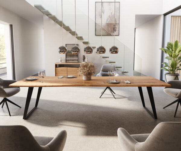 Jedálenský stôl Edge 300x100 akácia prírodná kovová šikmá podnož - Image 2