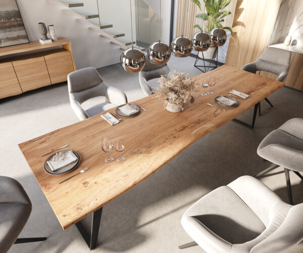 Jedálenský stôl Edge 300x100 akácia prírodná kovová šikmá podnož - Image 5