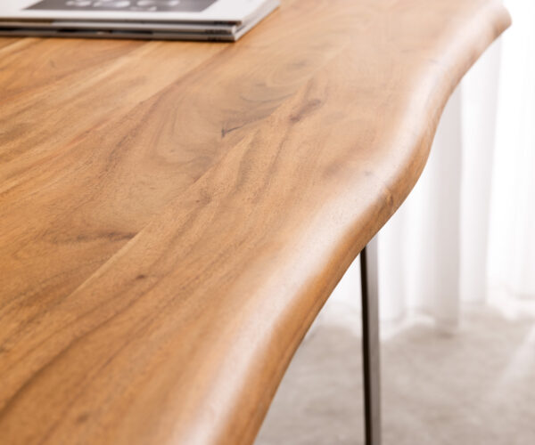 Stôl Live Edge 170x170 prírodná akáciová základňa strieborná nepravidelná hrana - Image 4