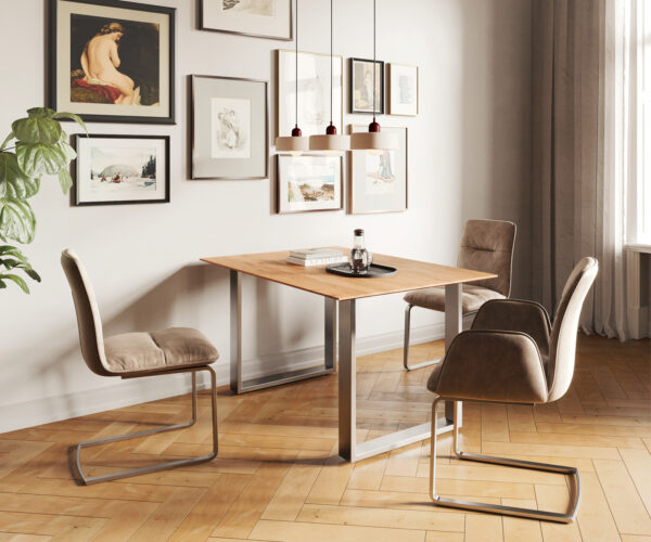 Jedálenský stôl Edge 140x90 Akácia prírodná Nerezová oceľ úzka švajčiarska hrana - Image 6