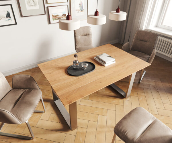 Jedálenský stôl Edge 140x90 Akácia prírodná Nerezová oceľ úzka švajčiarska hrana - Image 4