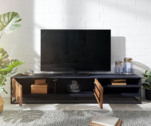 TV stolík Famke 200 cm mango teak 2 dvierka 2 priehradky - Image 4