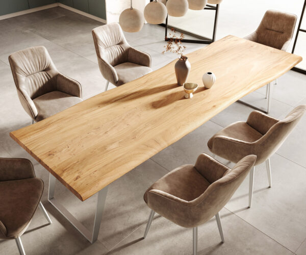 Jedálenský stôl Edge 300x100cm Akácia prírodná nerezová oceľ strieborná hranatá - Image 5