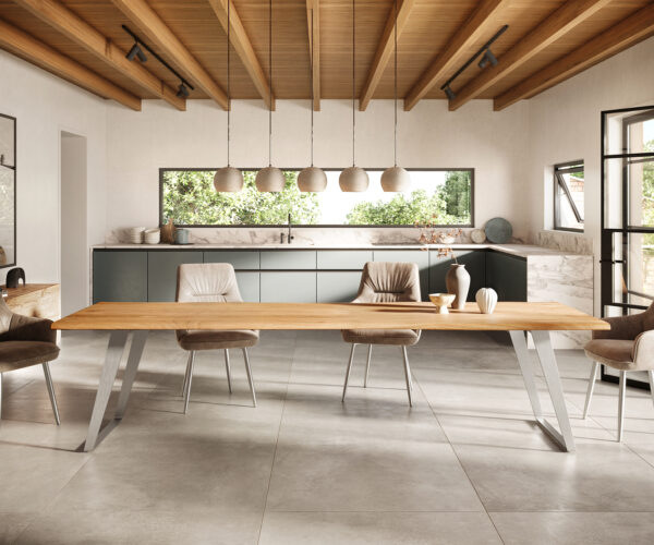 Jedálenský stôl Edge 300x100cm Akácia prírodná nerezová oceľ strieborná hranatá - Image 2