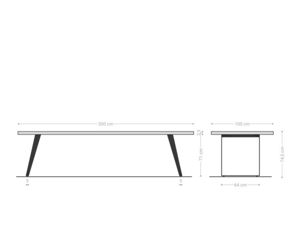 Jedálenský stôl Edge 300x100cm Akácia prírodná nerezová oceľ strieborná hranatá - Image 7