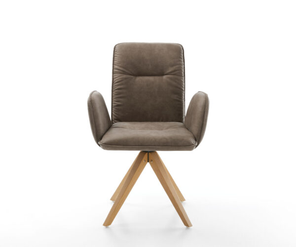 Otočná stolička Vinja-Flex taupe vintage z mikrovlákna s drevenou základňou - Image 2