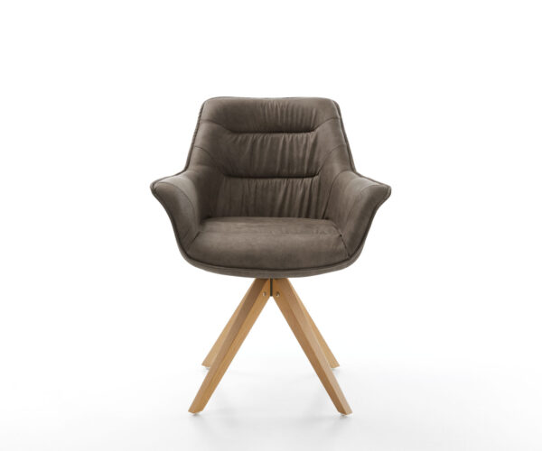 Otočná stolička Kaira-Flex taupe vintage z mikrovlákna s drevenou základňou - Image 2