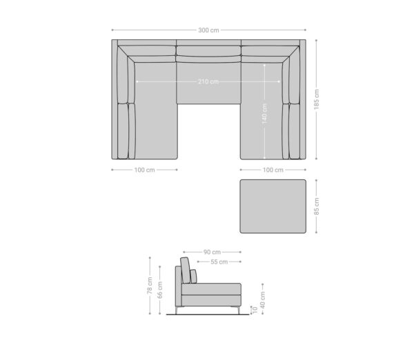 Pohovka v tvare U Elio 300x185 cm z mikrovlákna Graphite s taburetkou - Image 8