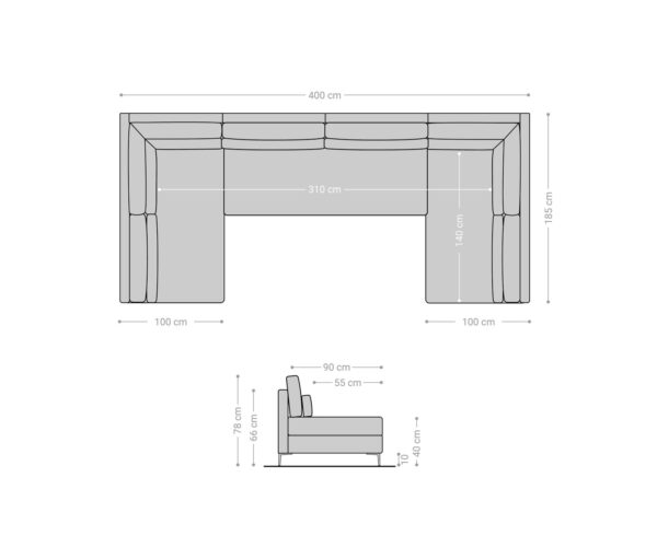 Pohovka v tvare U Elio XL 400x185 cm mikrovlákno grafit - Image 7