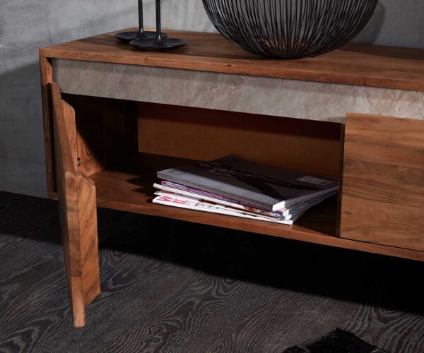 TV stolík Stonegrace 240 cm Akácia hnedá bridlica 4 dvierka výklopné - Image 4