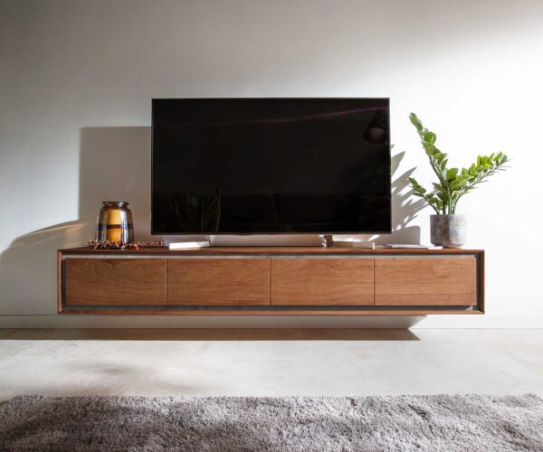 TV stolík Stonegrace 200 cm akáciová hnedá kamenná dyha 4 dvierka na pántoch - Image 2
