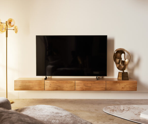 TV stolík Nový 240 cm prírodná akácia 4 dvierka na zavesenie - Image 2