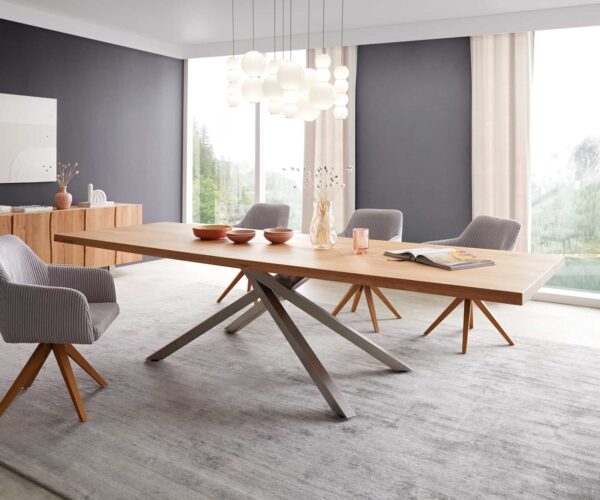 Jedálenský stôl Edge 300x100 cm prírodný dub krížová podnož z nerezovej ocele - Image 2