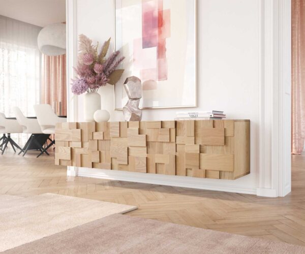 TV stolík Puzzle 175x35x40 cm prírodný dub 4 dvierka
