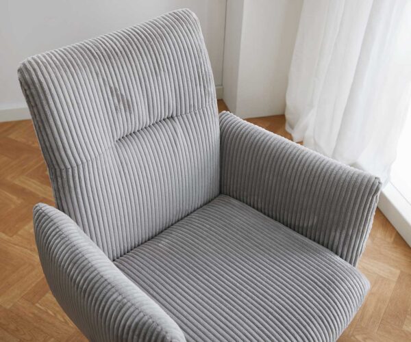 Jova-Flex otočná stolička s podrúčkami krížová základňa široká nerezová oceľ manšestrová strieborná sivá 180° taštičkové pružiny - Image 4
