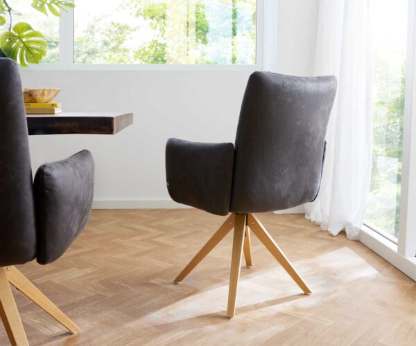 Otočná stolička Jova-Flex s podrúčkami drevená základňa štvorcová mikrovlákno antracit vintage 180° taštičkové pružiny - Image 3
