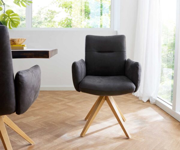 Otočná stolička Jova-Flex s podrúčkami drevená základňa štvorcová mikrovlákno antracit vintage 180° taštičkové pružiny - Image 2