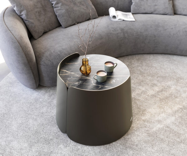 Konferenčný stolík Daban 50x50 cm keramický Laminam®Noir Desir hnedá kovová podnož - Image 7